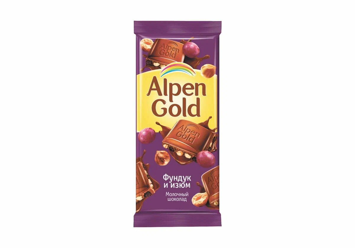 Шоколад Alpen Gold молочный фундук и изюм 80 г