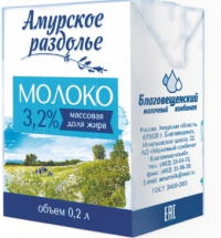 Молоко Амурское раздолье 3,2% 0,2 л