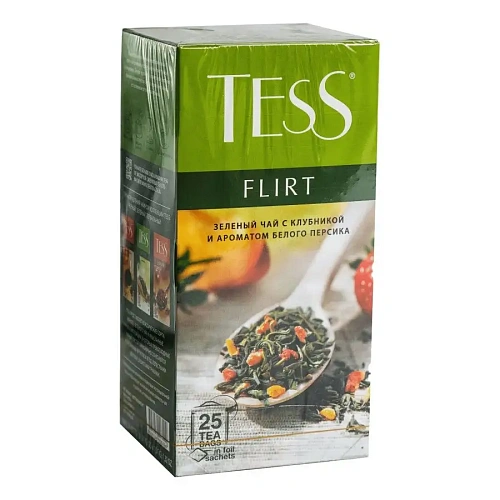 Чай зеленый TESS Flirt с белым персиком и клубникой 25 пак