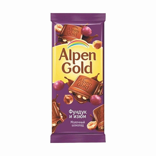 Шоколад Alpen Gold молочный фундук и изюм 80 г